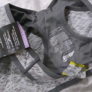 Grey Zip Front Sports Bra