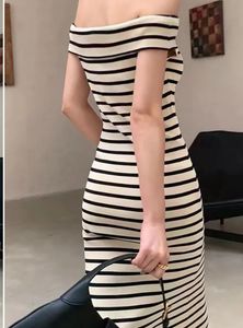 Striped Off-Shoulder Knit Midi Dress