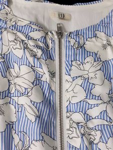 White and blue zippered crop jacket,Anita Dongre