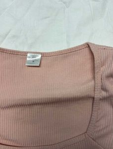 Peach Ribbed Square Neck Top