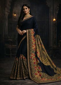 🇳🇿💫🎀Elegant Black Saree with Floral Embroidery