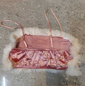 Kawaii Pink Fur Trim Crop Top