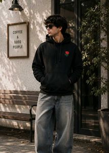 Black Rose Embroidered Hoodie