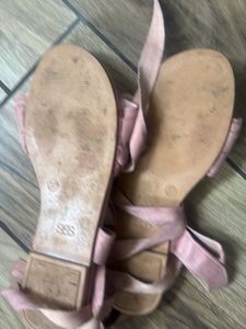 Pink Lace-Up Bow Sandals