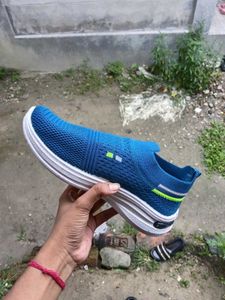 Blue Slip-On Knit Sneakers