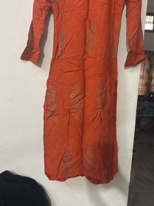 Orange Printed Kurta