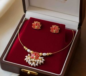 Lotus Design Necklace and Earrings Set