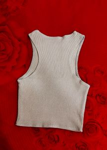 Beige Ribbed Tank Top with 'BURGER' Graphic
