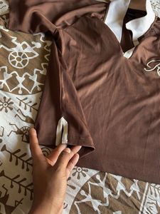 westside Brown Ribbed Polo Top
