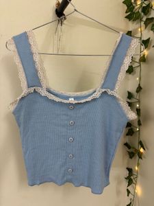 Cute Blue Lace Trim Tank Top
