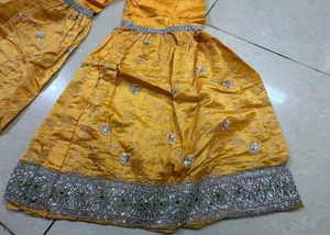 Golden yellow designer embroidery sharara
