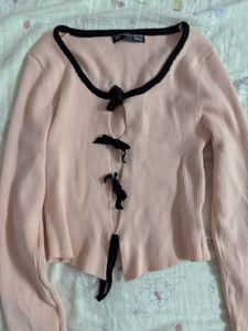 Cute Pink Cardigan with Black Trim