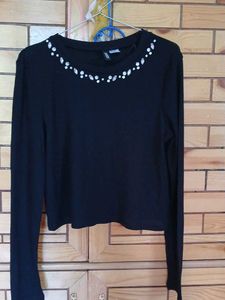 H&M Black Embellished Long Sleeve Top