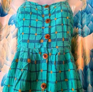 Chic Teal Grid Print Midi Dress