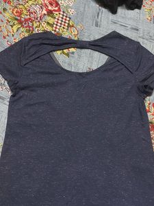 Navy Blue V-Neck Top with Back Detail