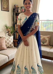 sequined embroidered lehanga choli peacock pattern