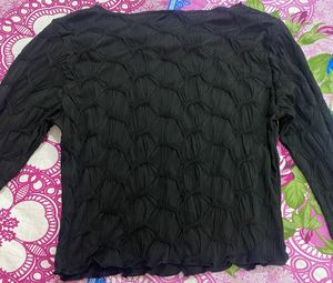 Black Textured Long Sleeve Crop Top