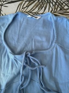 Light Blue Tie Front Top