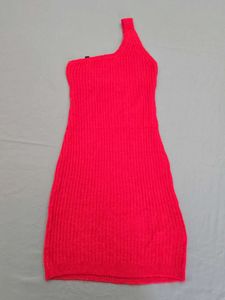 H&amp;M Red Knit One-Shoulder Dress