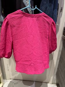 Vibrant Pink Textured Puff Sleeve Top
