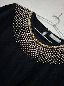 Chic Black Embellished Neckline Top