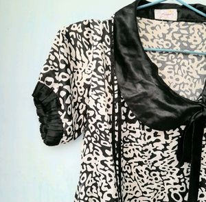 Vintage Black &amp; White Print Mini Dress