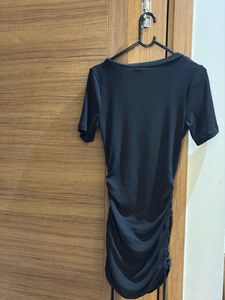 Chic Ruched Black T-Shirt Dress