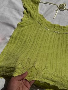Lime Green Cropped Knit Top