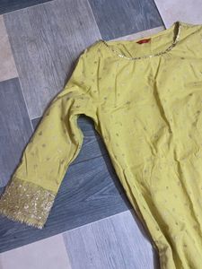 Yellow Kurta with White Pants