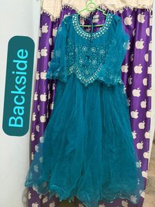 Teal Net Embellished Ethnic Gown with dupatta