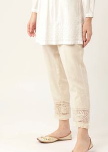 Elegant Cream Palazzo Pants with Lace Detail