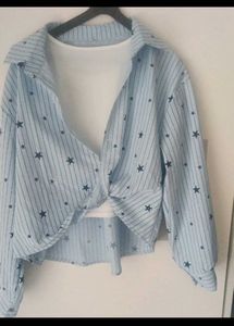 Chic Striped Star Twist Front Top