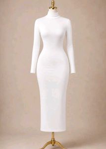 Cream Turtleneck Knit Dress