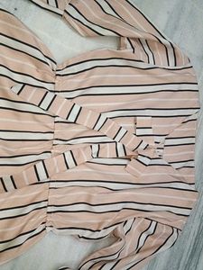 Striped Bow Neck Peplum Top
