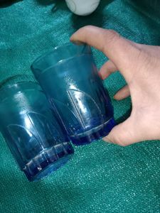 Set of 2 Vintage Blue Glass Tumblers