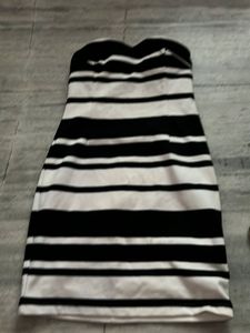 Black &amp; White Striped Strapless Dress