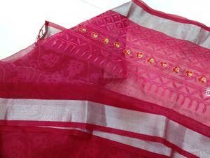 Vibrant Pink Saree with Tassels