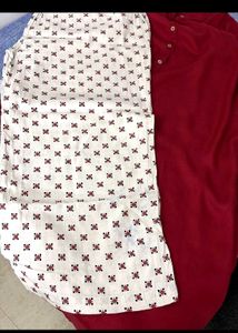 Printed plazo and Red Solid Kurta