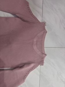 Pink Cold Shoulder Embellished Top