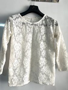 White Lace Round Neck Casual Top