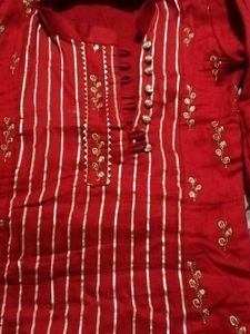 Red Striped Kurta with Embellishments