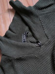 Green Ribbed Knit Sweater with Suede Patches