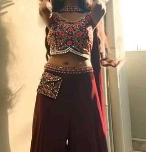 Maroon Embroidered Palazzo Set for Women