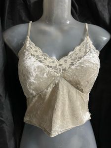 Velvet Cami Top with Lace Trim
