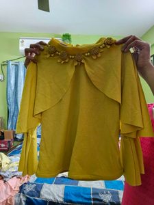 Yellow Kurta with Floral Skirt Set