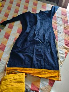 Navy Blue Kurta with Embroidered Neckline