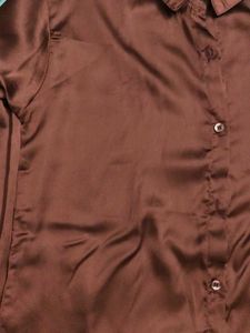 Burgundy Satin Button-Down Shirt
