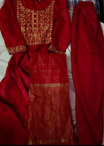 Elegant Red Embroidered Kurta Set with Dupatta