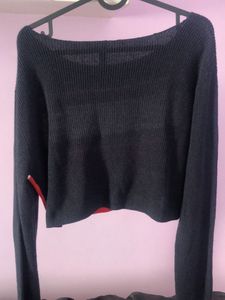 H&amp;M Off shoulder Striped Cropped Sweater