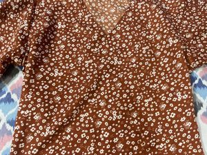 Terracotta Floral Crop Top with Bow